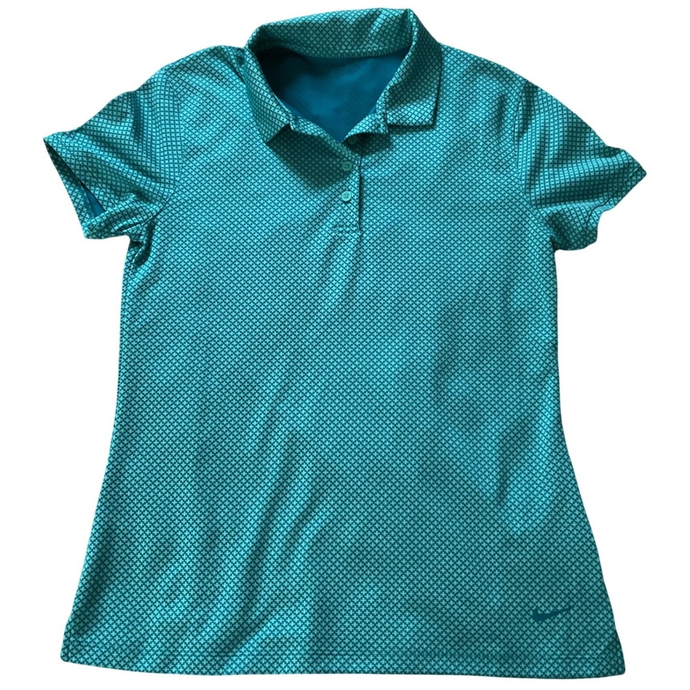 Nike Dri-FIT Womens Teal Geometric Print Golf Polo Shirt Small Short Sleeve